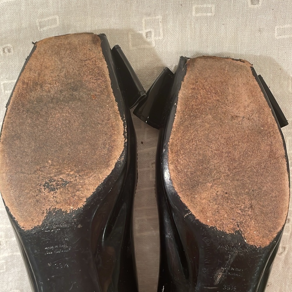 Yves Saint Laurent Black Flat Peep Toe Bow Flat Shoes - Picture 6 of 13
